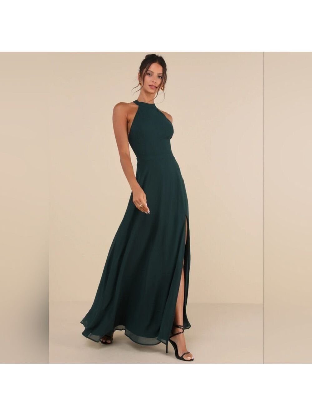 Lulus - Confidently Charismatic Emerald Backless Halter Maxi Dress - Picture 2 of 10